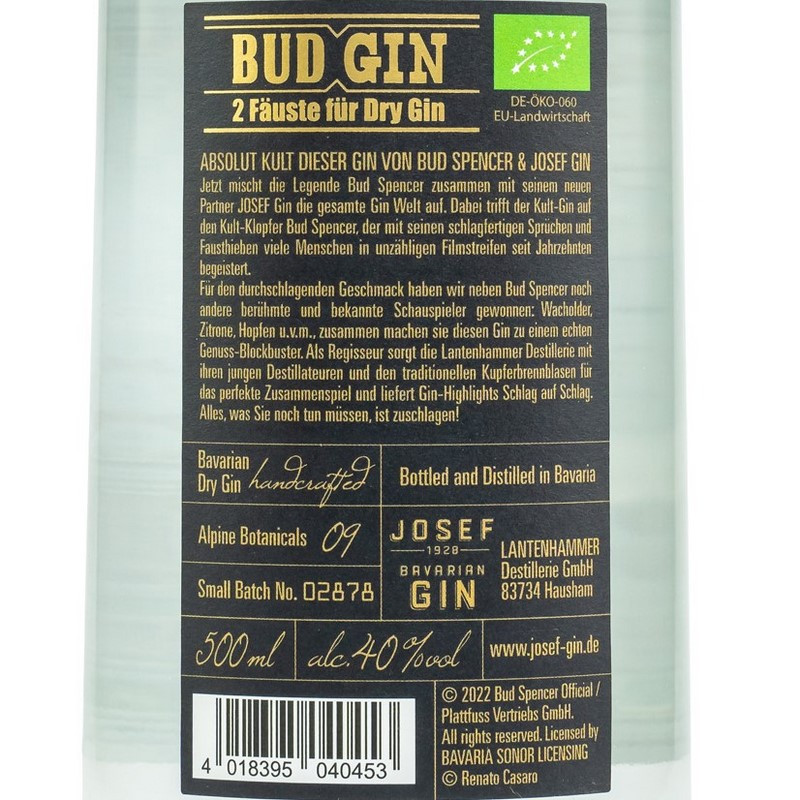 Bud Spencer 2 Fäuste für Dry Gin Bio 0,5 L 40% vol Bud Spencer 2 Fäuste für Dry Gin Bio 0,5 L 40% vol